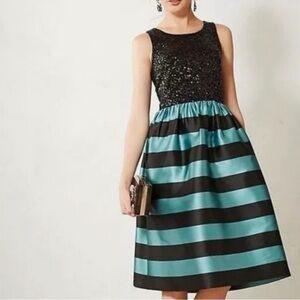 Anthropologie Black and Green Formal Dress